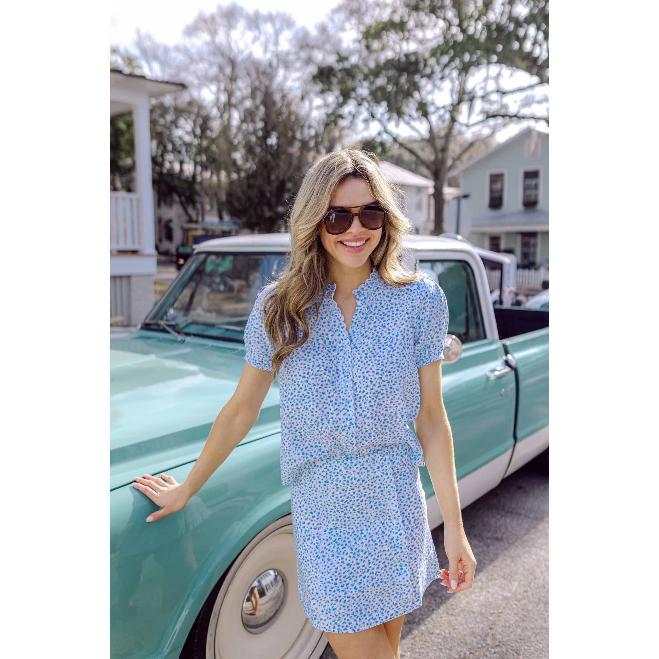 New Sail To Sable Scalloped Button Down Top In Animal Print